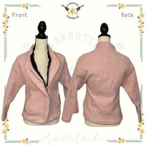 Zara Trafaluc Outerwear Tweed Pink Asymmetrical Zip Moto Jacket Blazer Sz Medium
